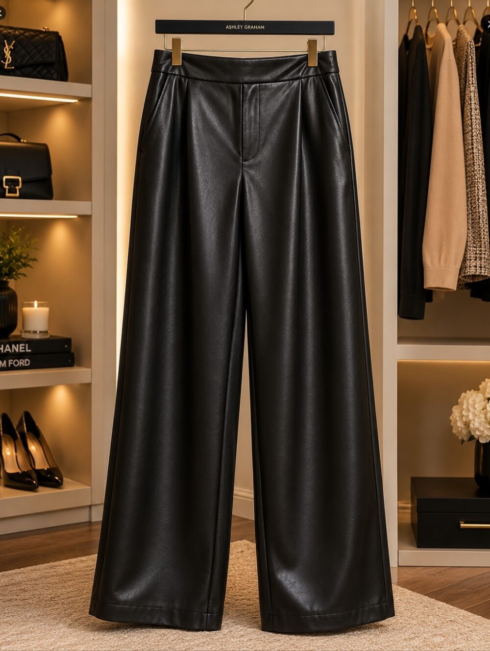 🖤 NWT Ashley Graham 14W FauxAshley Graham 14W Faux Leather Wide-Leg Pants